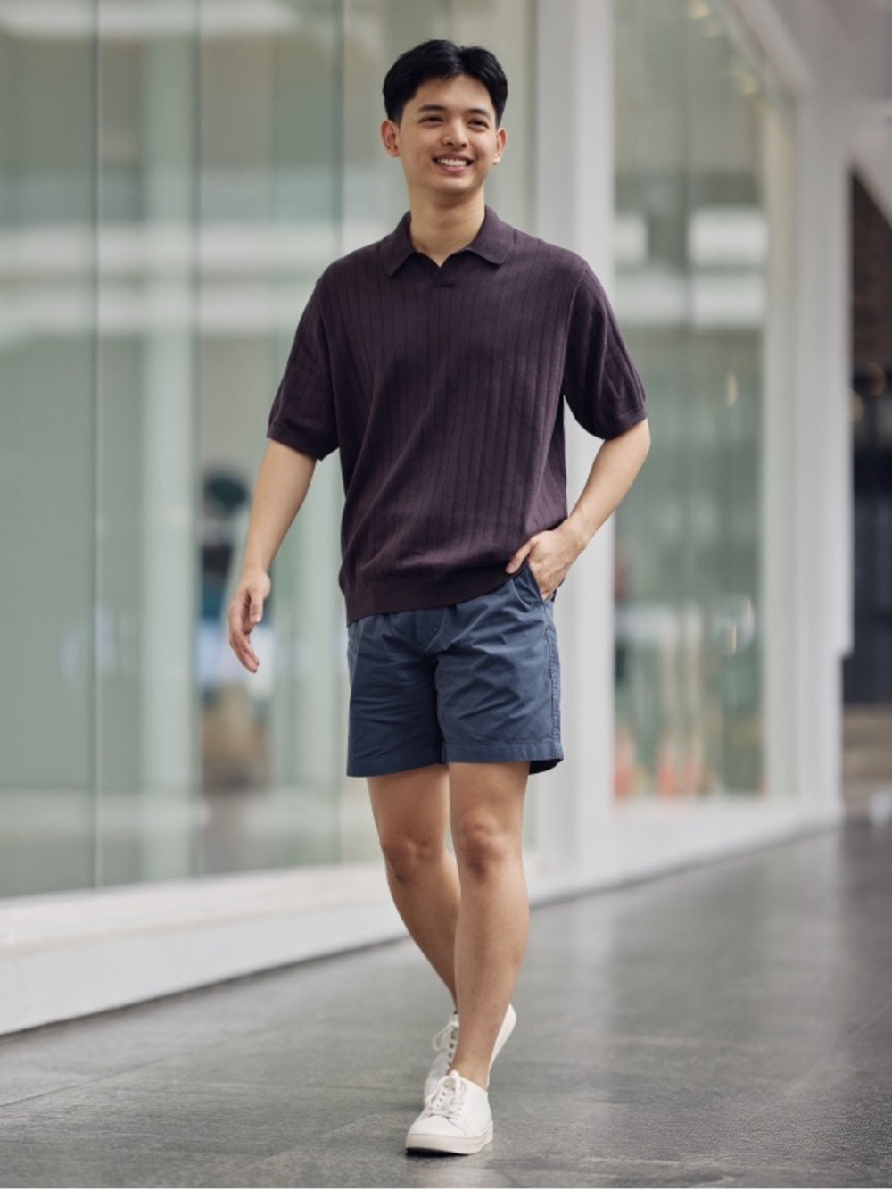 Uniqlo Washable Knitted Skipper Polo Sweater Dark Purple Medium